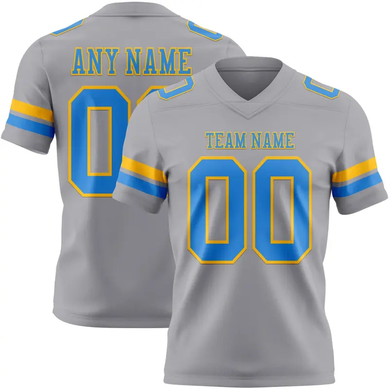 Custom Gray Powder Blue-Gold Mesh Authentic Football Jersey