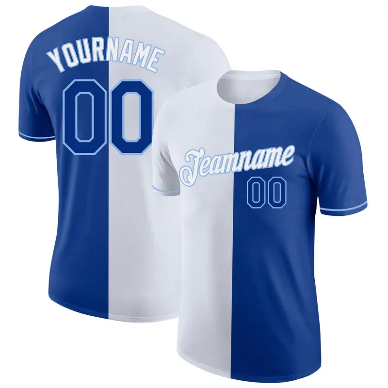 Custom Royal White-Light Blue Split Fashion Performance T-Shirt