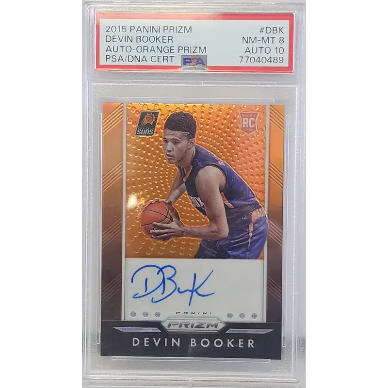 Devin Booker 2015 Panini Prizm Orange Rookie Auto PSA 8 Auto 10