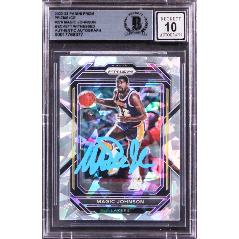 Lakers Magic Johnson Signed 2022 Panini Prizms Ice #276 Card Auto 10! BAS Slab