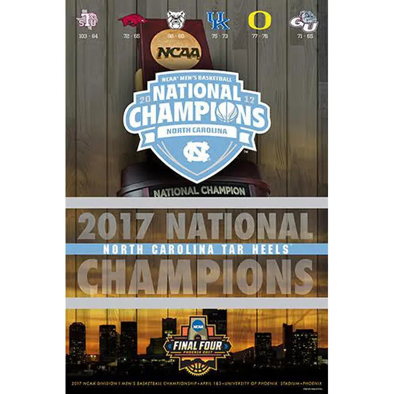 North Carolina Tar Heels 2017 NCAA Men's Basketball CHAMPIONS Poster - ProGraphs