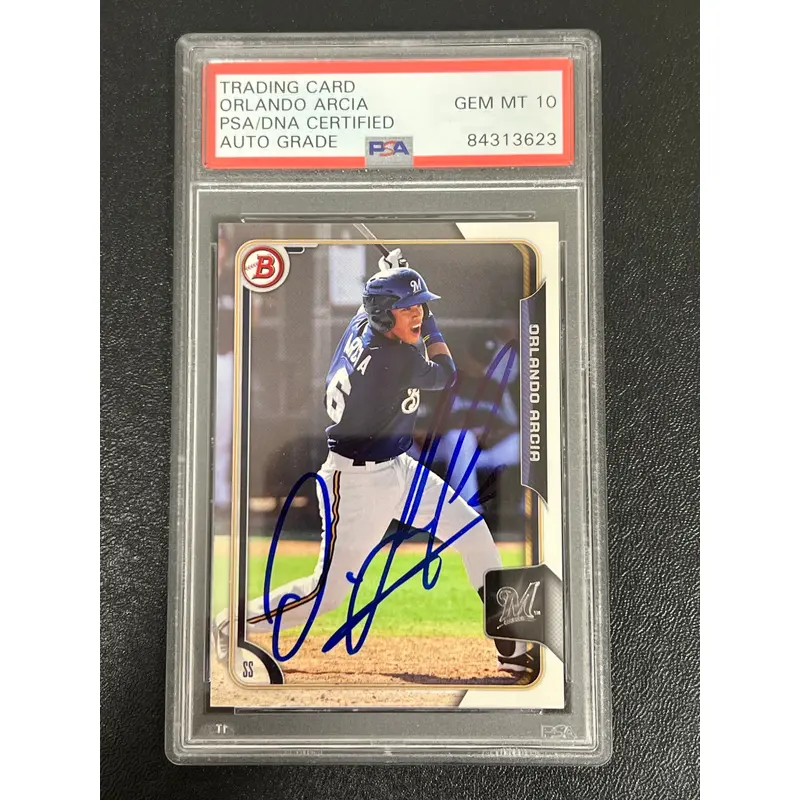 2015 Bowman #BP135 Orlando Arcia Signed Card PSA Slabbed AUTO Brewers