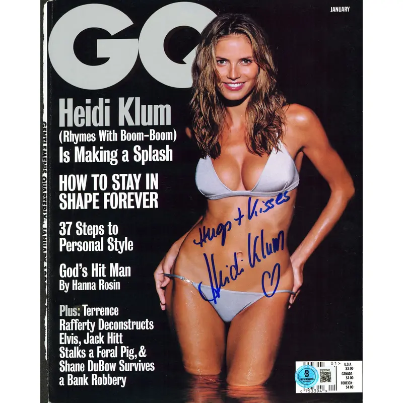 Heidi Klum Authentic Signed Gq Magazine Cover January 1999 BAS #BS20841