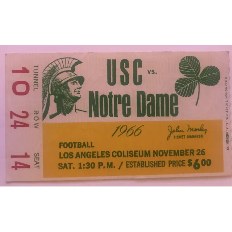 1966 USC vs Notre Dame Football Ticket Stub