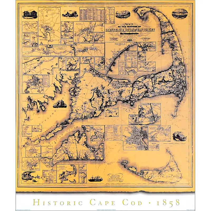 Historic Cape Cod Wall Map (1858) Poster Reproduction - Image Source International