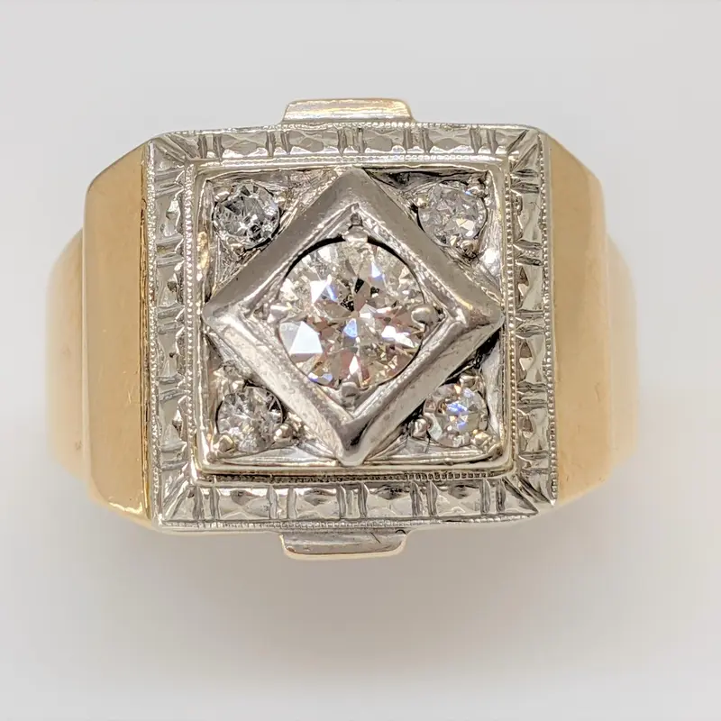 14K TW0-TONE .56 CARAT TOTAL WEIGHT I1 I-M DIAMOND ROUND (5) SQUARE TOP ESTATE RING