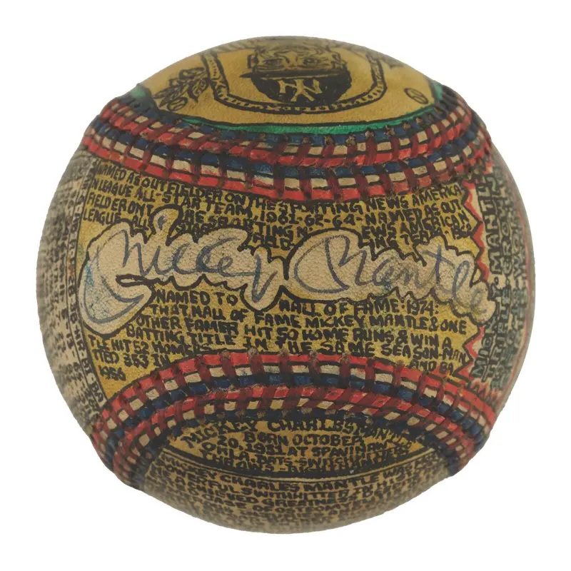 Beautiful Mickey Mantle Hand Painted George Sosnak Folk Art Baseball 1/1 Signed