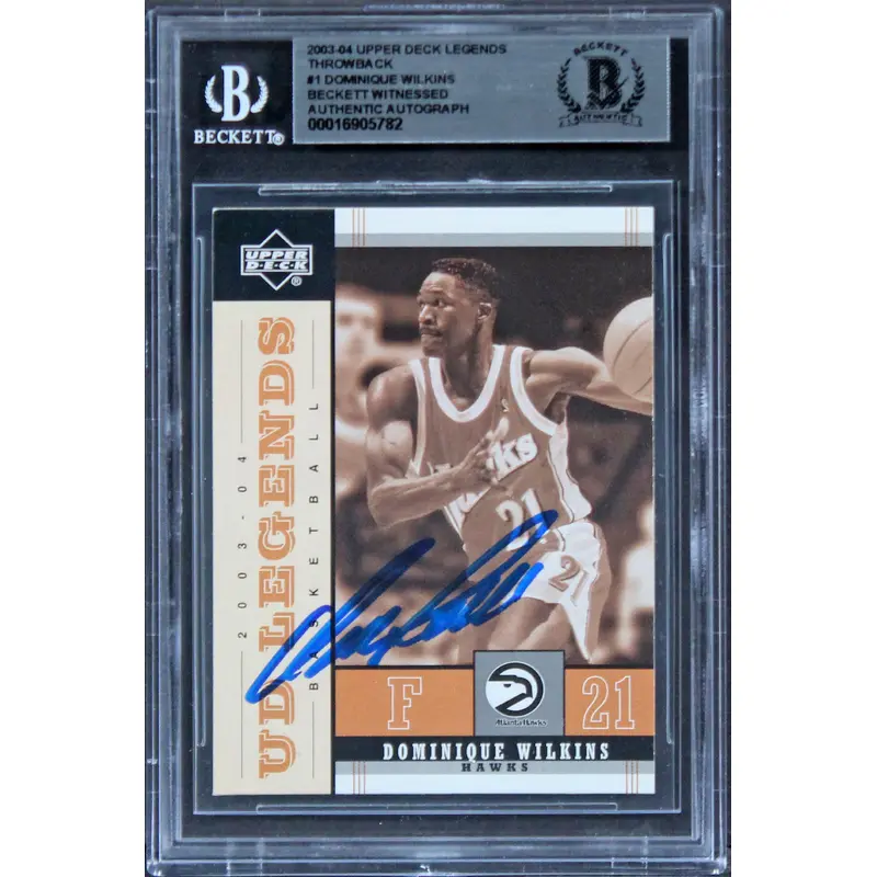 Hawks Dominique Wilkins Signed 2003 Upper Deck Legends TB #1 Card BAS Slabbed