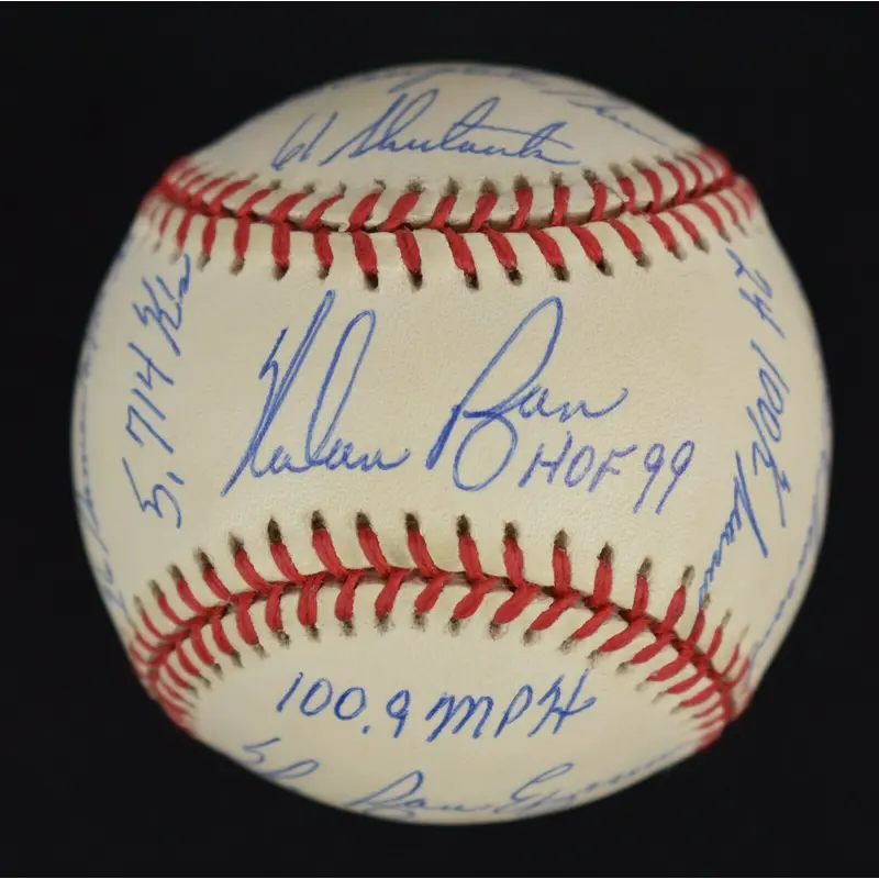 Beautiful Nolan Ryan Signed Heavily Inscribed STAT Baseball Reggie Jackson COA