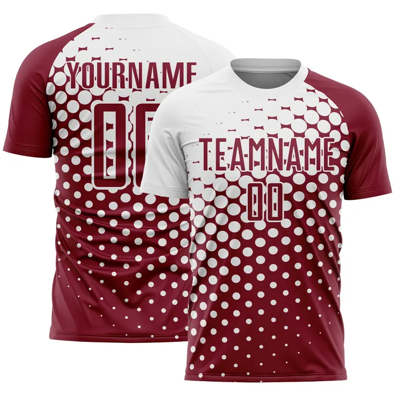 Custom Crimson White Modern Polka Dot Sublimation Soccer Uniform Jersey
