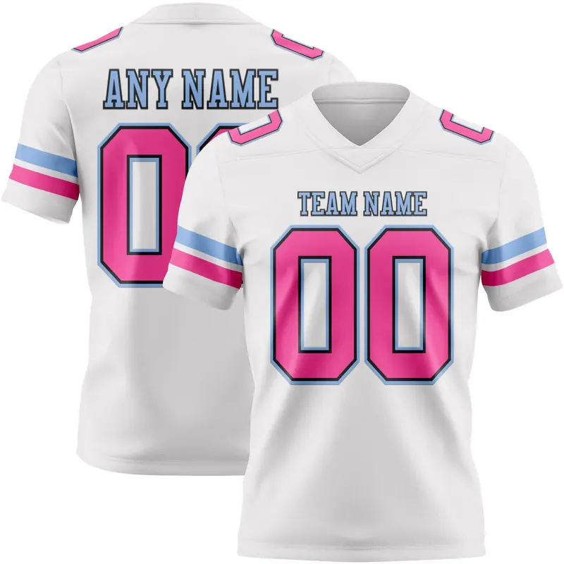 Custom White Pink Black-Light Blue Mesh Authentic Football Jersey