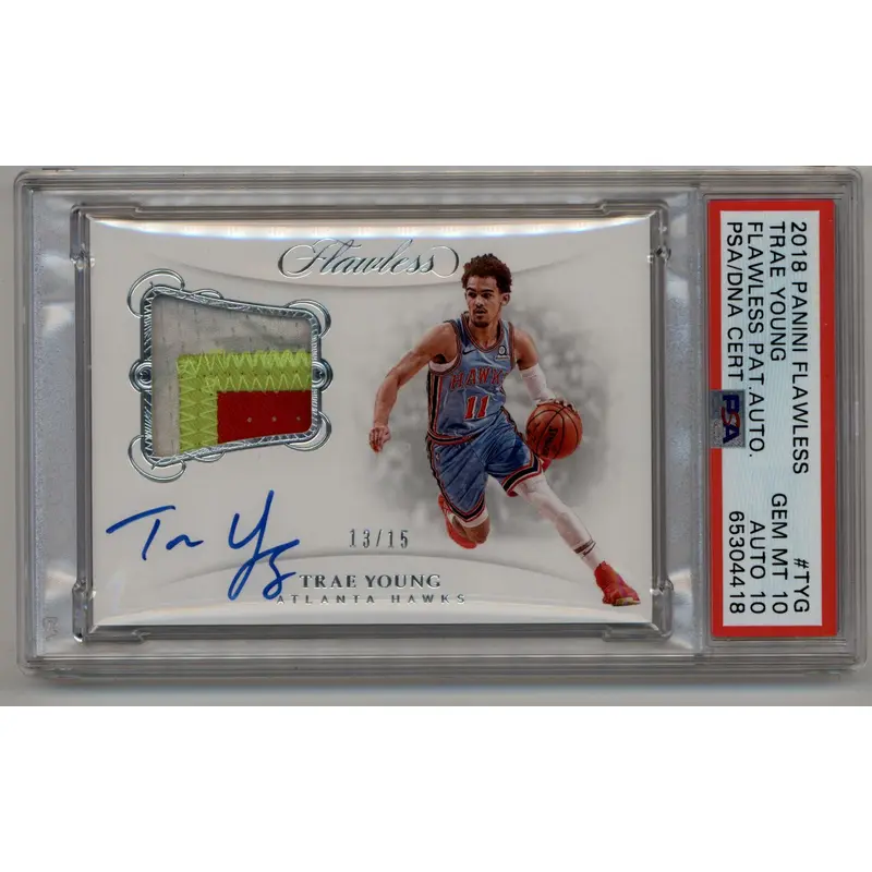 Trae Young 2018-19 Flawless Patch Auto Trae Young 13/15 PSA 10 Gem Mint Auto 10