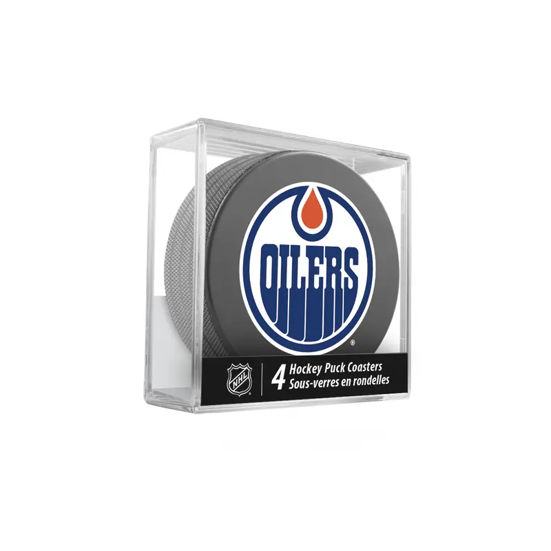 NHL Edmonton Oilers Hockey Puck Drink Coasters (4-Pack) In Cube