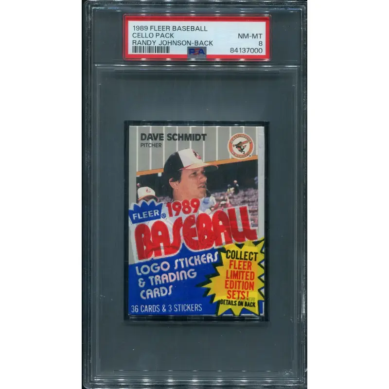 1989 Fleer Baseball Unopened Cello Pack PSA 8 Johnson Back *7000