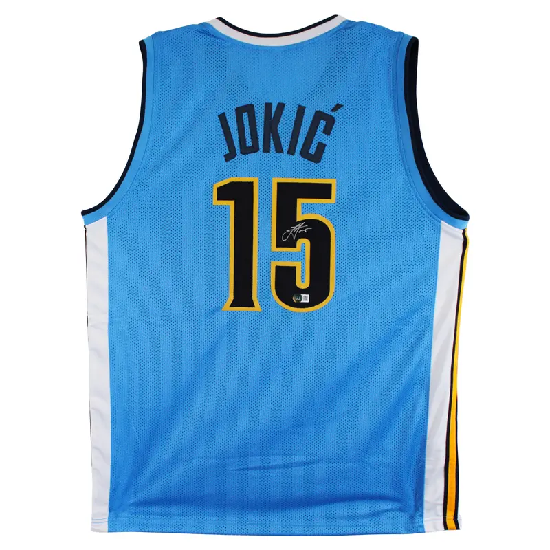 Nikola Jokic Authentic Signed Light Blue Throwback Pro Style Jersey BAS Witness