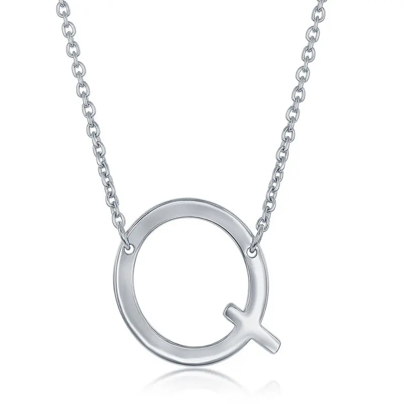 Sterling Silver Sideways 'Q' Initial Necklace