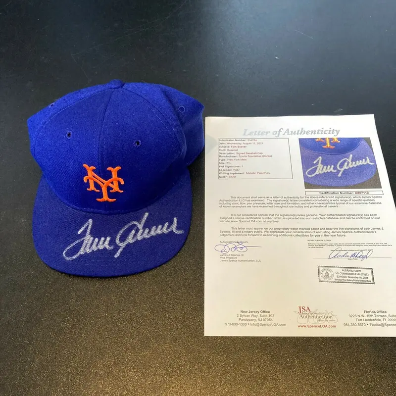 Beautiful Tom Seaver Signed New York Mets Game Model Baseball Hat JSA COA