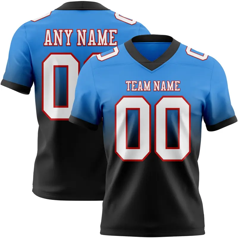 Custom Powder Blue White Black-Red Mesh Authentic Fade Fashion Football Jersey