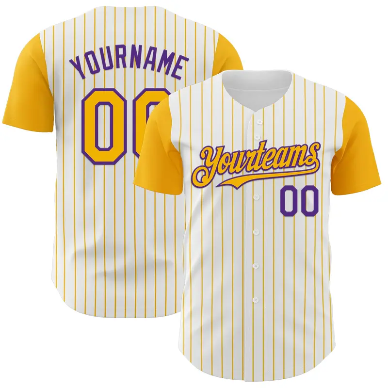 Custom White Gold Pinstripe Purple Authentic Two Tone Baseball Jersey