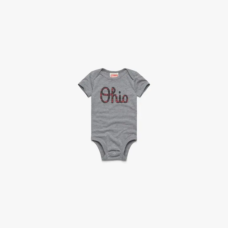 Script Ohio Plaid Baby One Piece