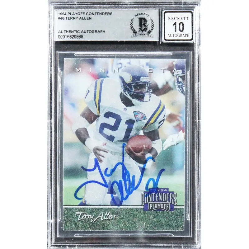 Vikings Terry Allen Signed 1994 Playoff Contenders #46 Card Auto 10! BAS Slabbed
