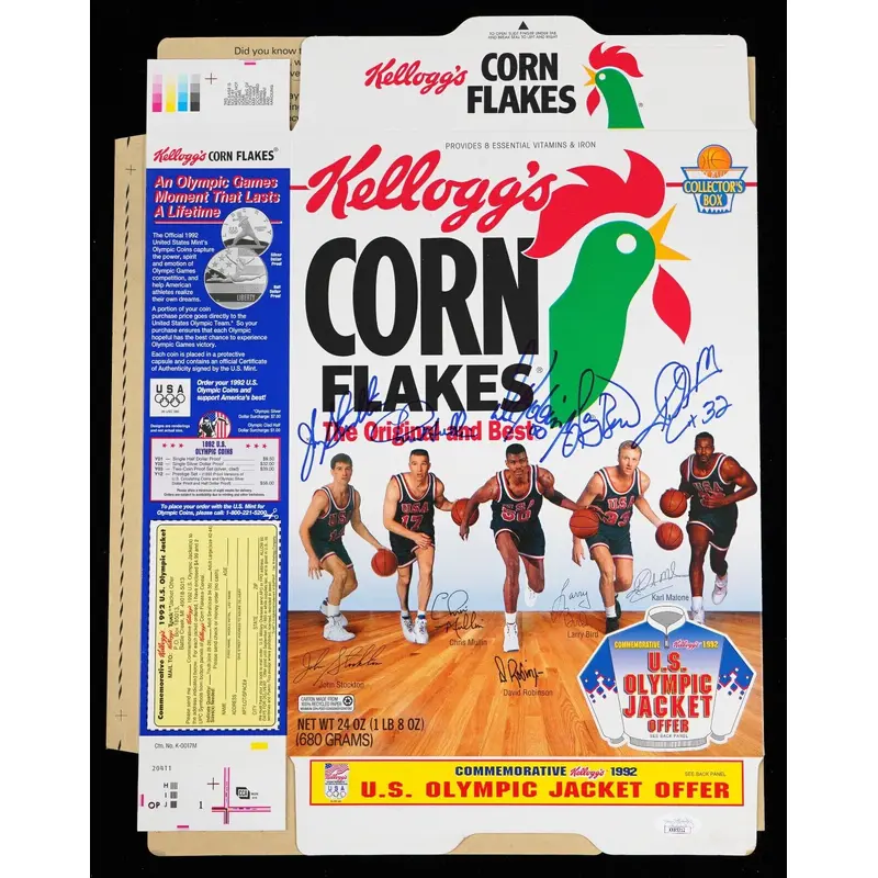 1992 Dream Team Olympics Team USA Signed Corn Flakes Box 5 Sigs JSA COA