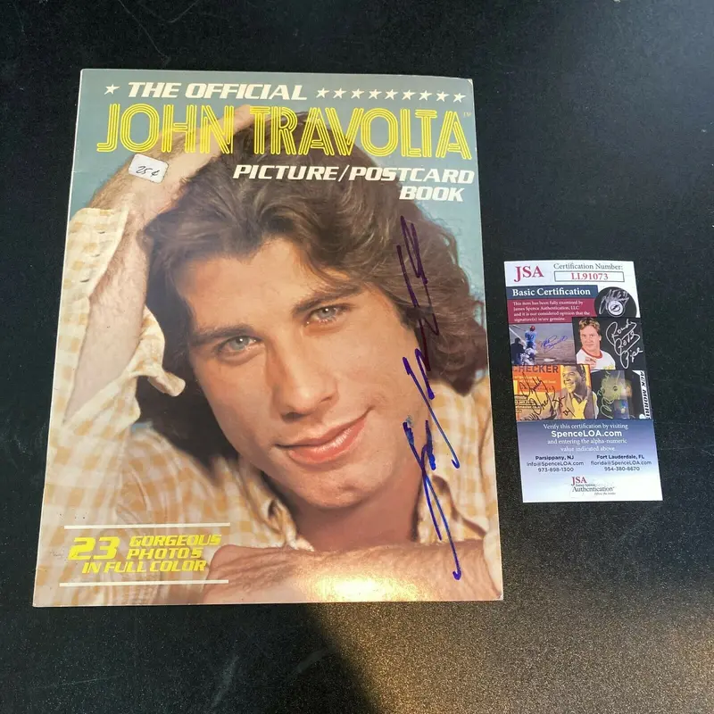 John Travolta Signed Autographed Vintage Picture Postcard Book JSA COA