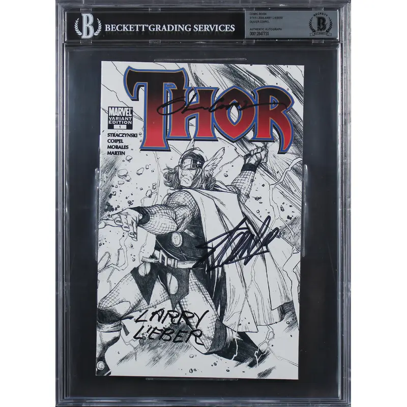 (3) Stan Lee, Lieber & Coipel Signed Thor Variant Edition #1 Comic BAS Slabbed