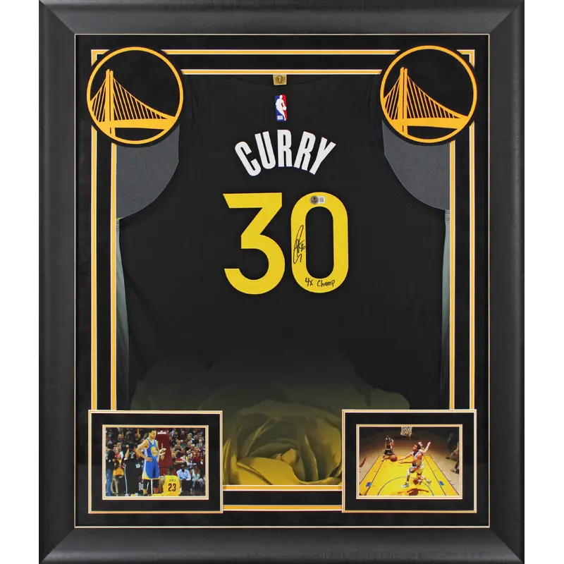 Stephen Curry "4x Champ" Signed Black Nike Rose CE Authentic Framed Jersey BAS