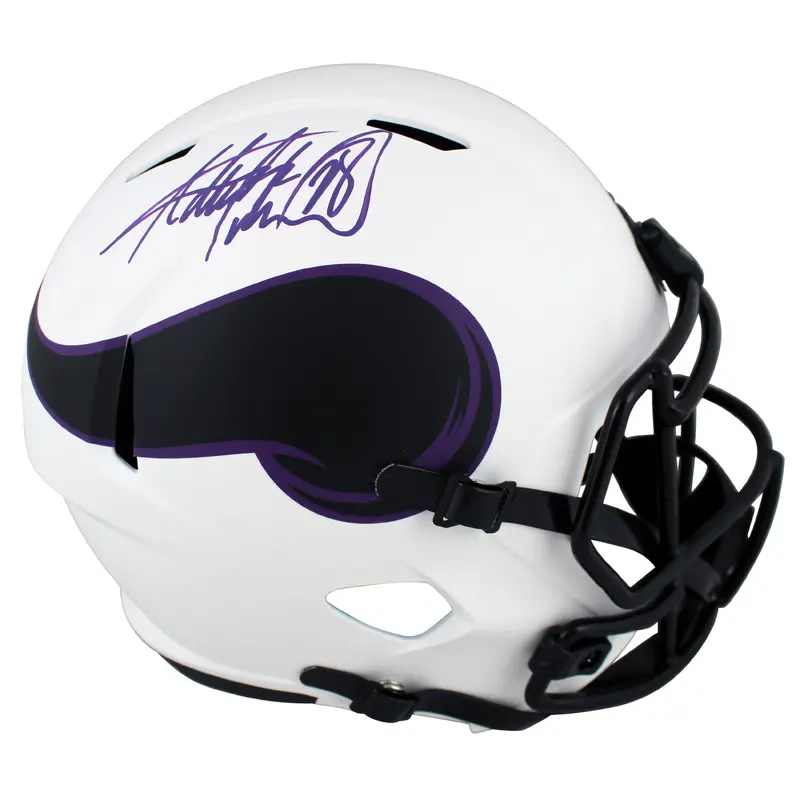 Vikings Adrian Peterson Signed Lunar Full Size Speed Rep Helmet BAS Witnessed