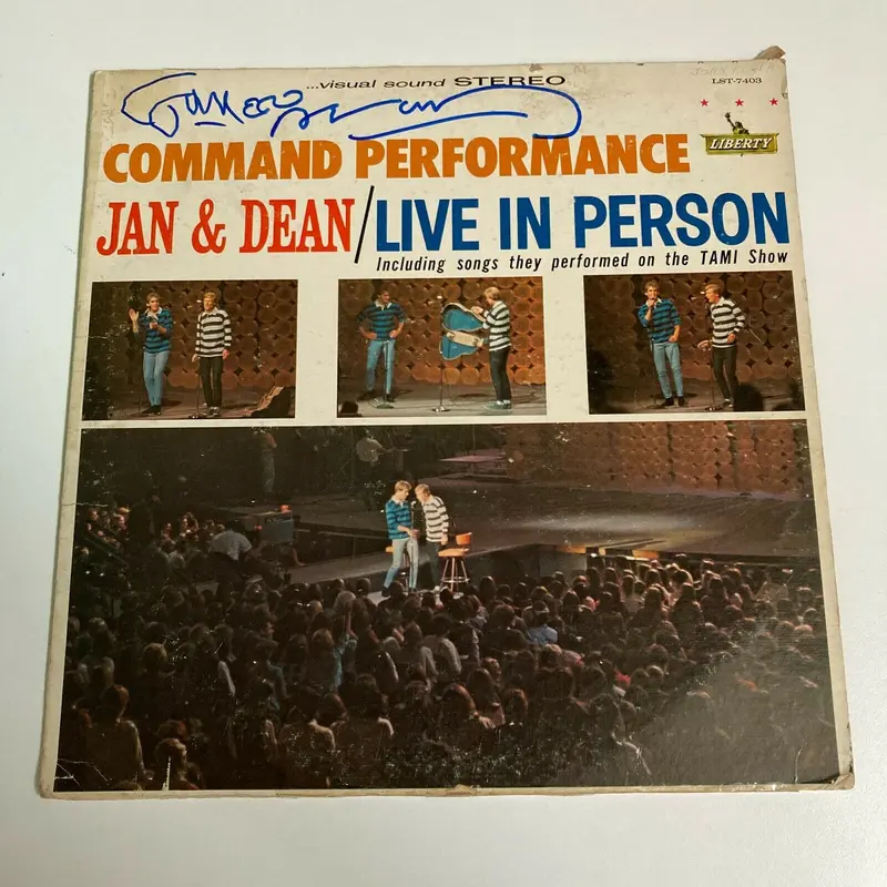 Jan & Dean Twice Signed Command Performance Vintage LP Record Album With JSA COA
