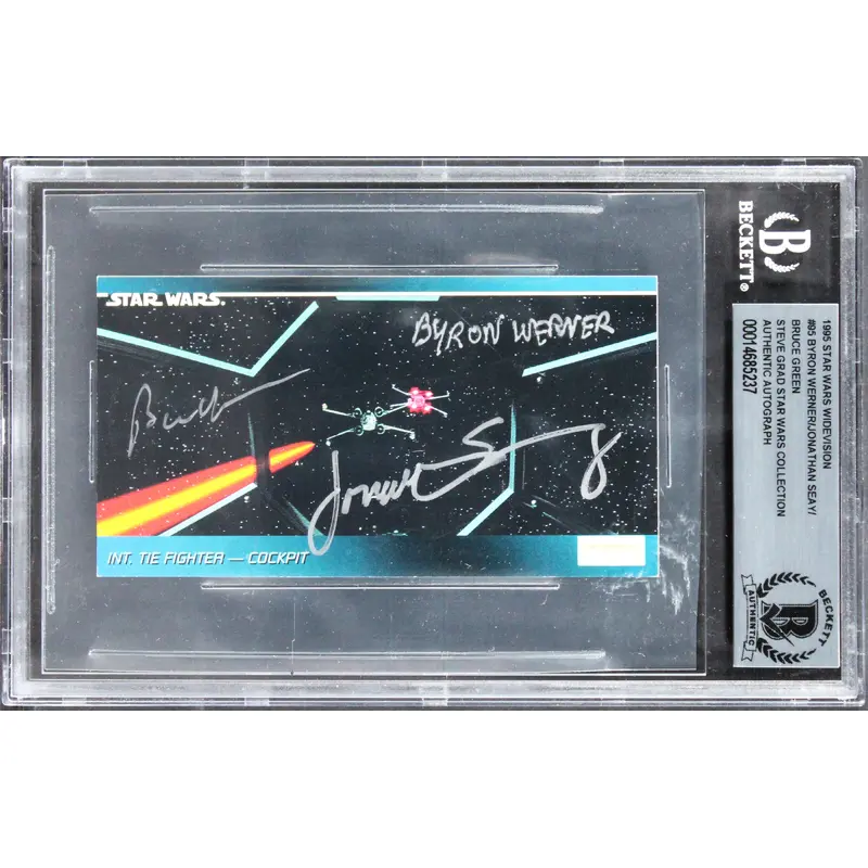 Star Wars (3) Werner, Seay, Green Signed 1995 SW Widevision #95 Card BAS Slabbed