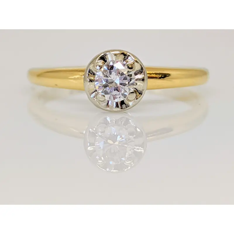 14K .19 CARAT TOTAL SI2 G DIAMOND ROUND ILLUSION HEAD SOLITAIRE ESTATE RING 2.1 GRAMS