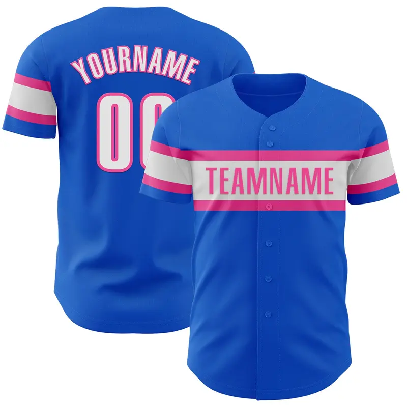Custom Thunder Blue White-Pink Authentic Baseball Jersey