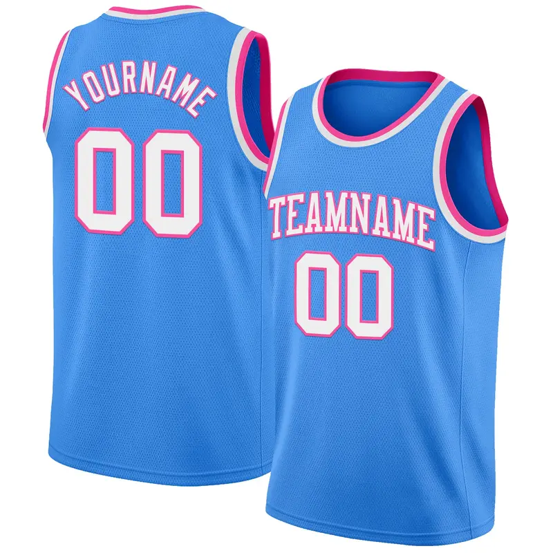 Custom Powder Blue White-Pink Authentic Basketball Jersey