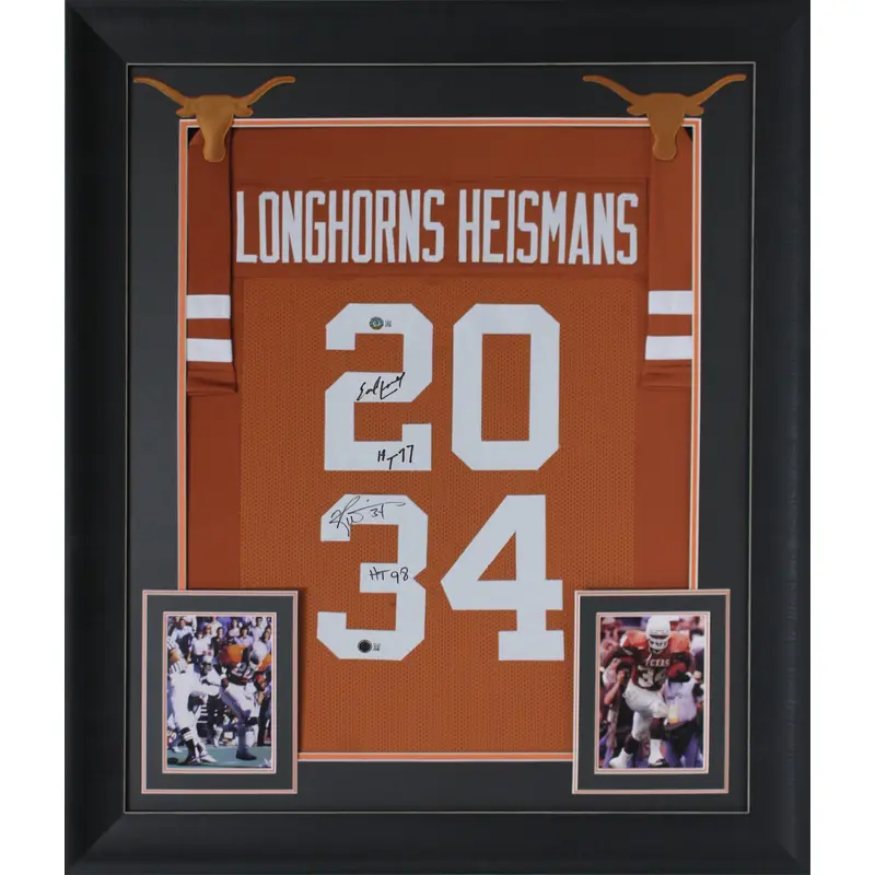 Ricky Williams & Earl Campbell Signed Burnt Orange Pro Style Framed Jersey BAS W