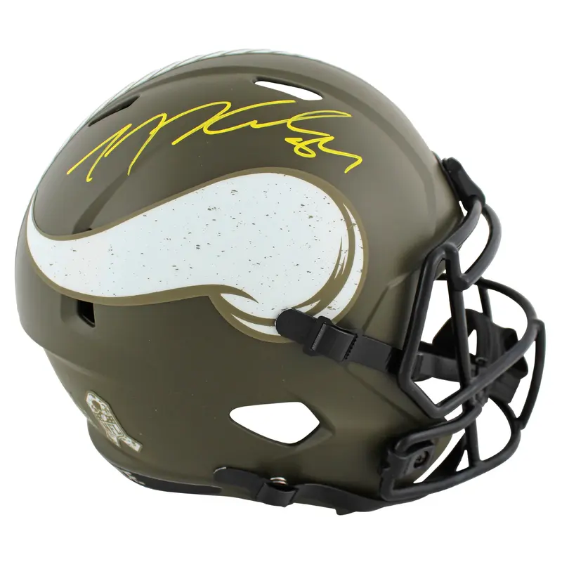 Vikings T.J. Hockenson Signed Salute To Service Full Size Speed Rep Helmet BAS W
