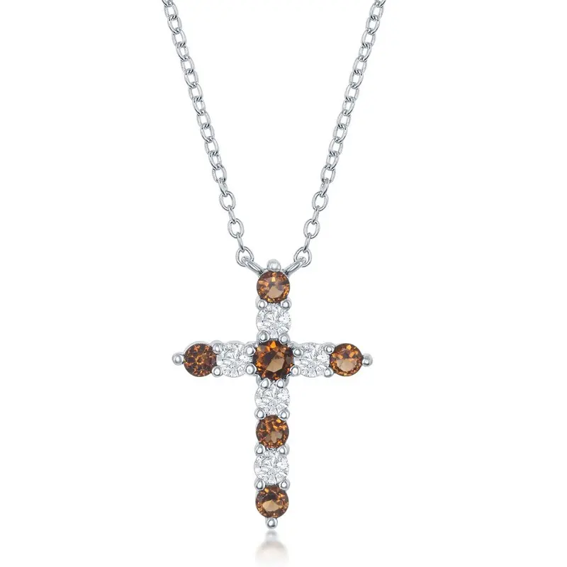 Sterling Silver Garnet CZ 'January Birthstone' Cross Necklace