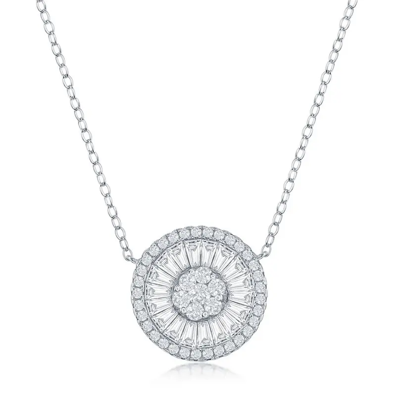 Sterling Silver White CZ Baguette Circle Necklace
