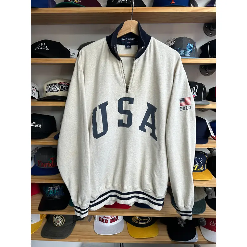 Vintage Ralph Lauren Polo Sport USA Halfzip Flag Sweatshirt Large