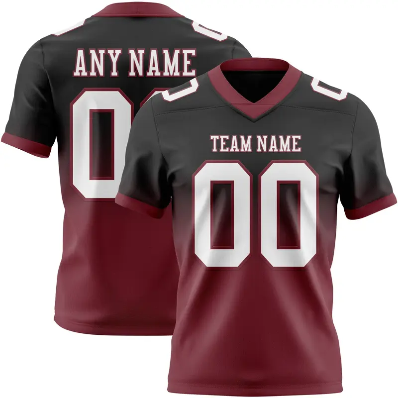 Custom Black White-Burgundy Mesh Authentic Fade Fashion Football Jersey