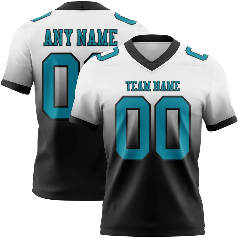 Custom White Teal-Black Mesh Authentic Fade Fashion Football Jersey