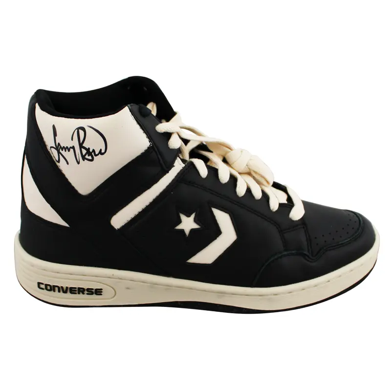 Celtics Larry Bird Signed Right Black & White Converse Weapon Shoe BAS Witnessed