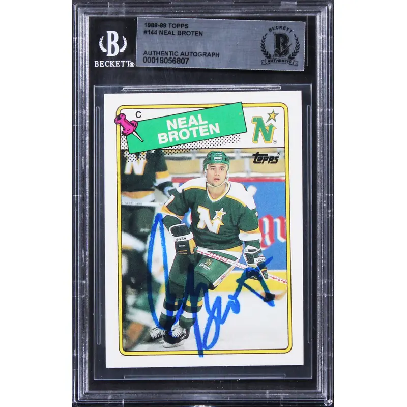 North Stars Neal Broten Authentic Signed 1988 Topps #144 Card BAS Slabbed