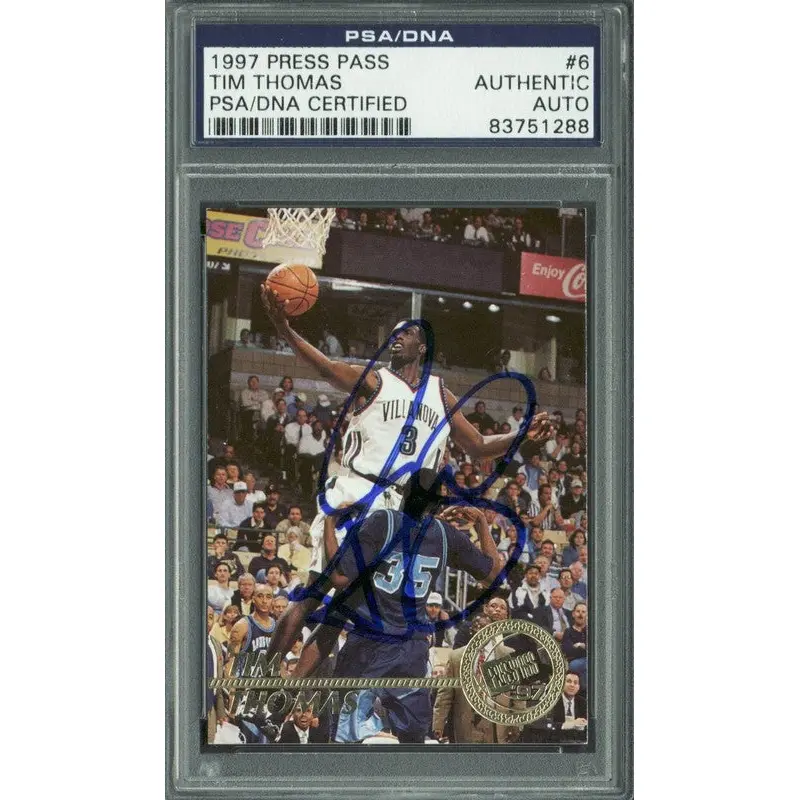 Tim Thomas Authentic Signed Card 1997 Press Pass RC #6 PSA/DNA Slabbed