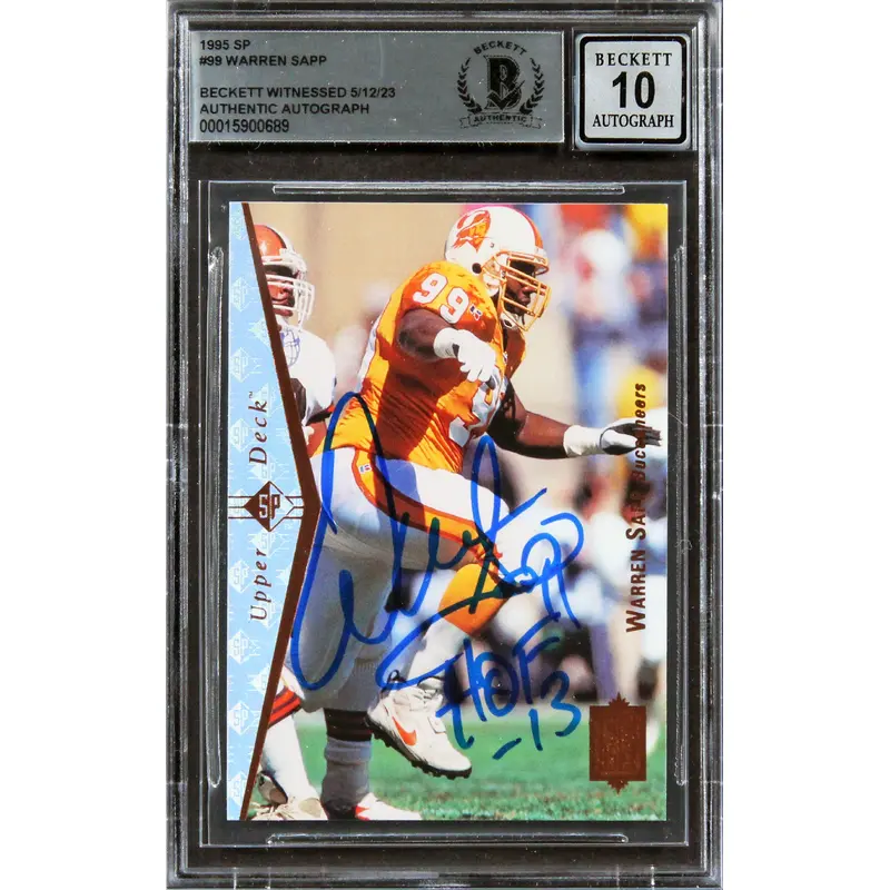 Buccaneers Warren Sapp "HOF 13" Signed 1995 SP #99 Rookie Card Auto 10! BAS Slab
