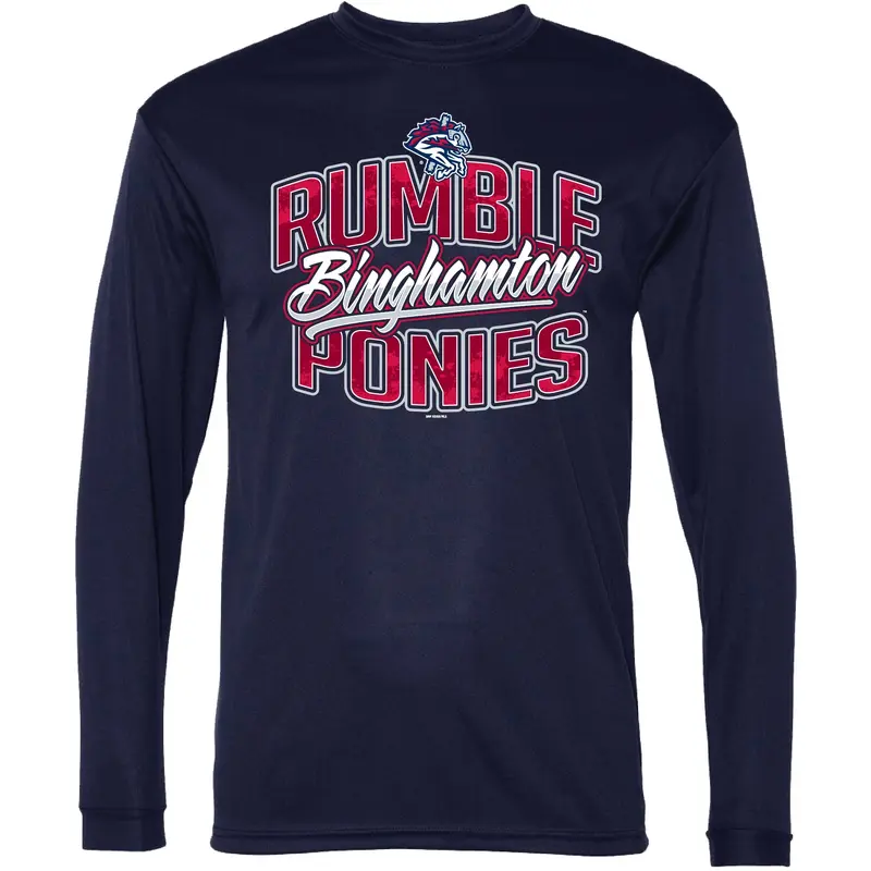 BRP  Navy L/S Performance T-shirt w/BRP wordmark and Carousel horse logo