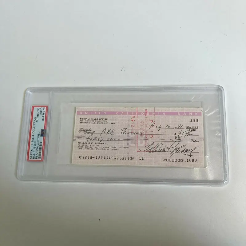Bill Russell Signed Autographed Bank Check PSA DNA Boston Celtics HOF Legend
