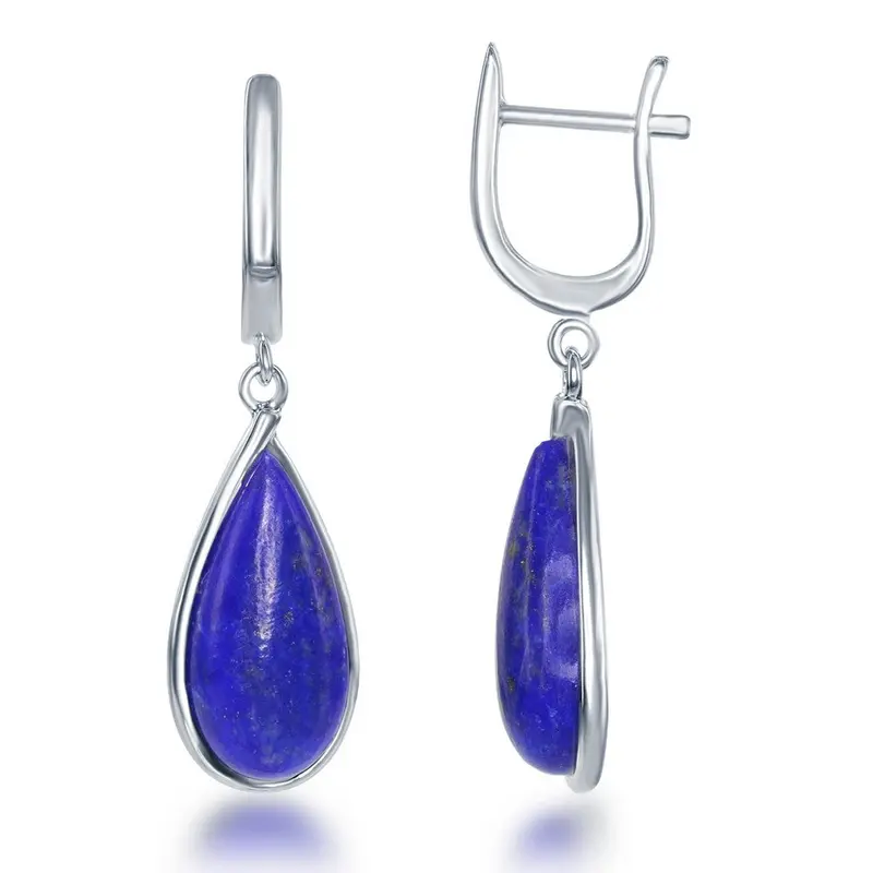 Sterling Silver Teardrop Natural Lapis Earrings