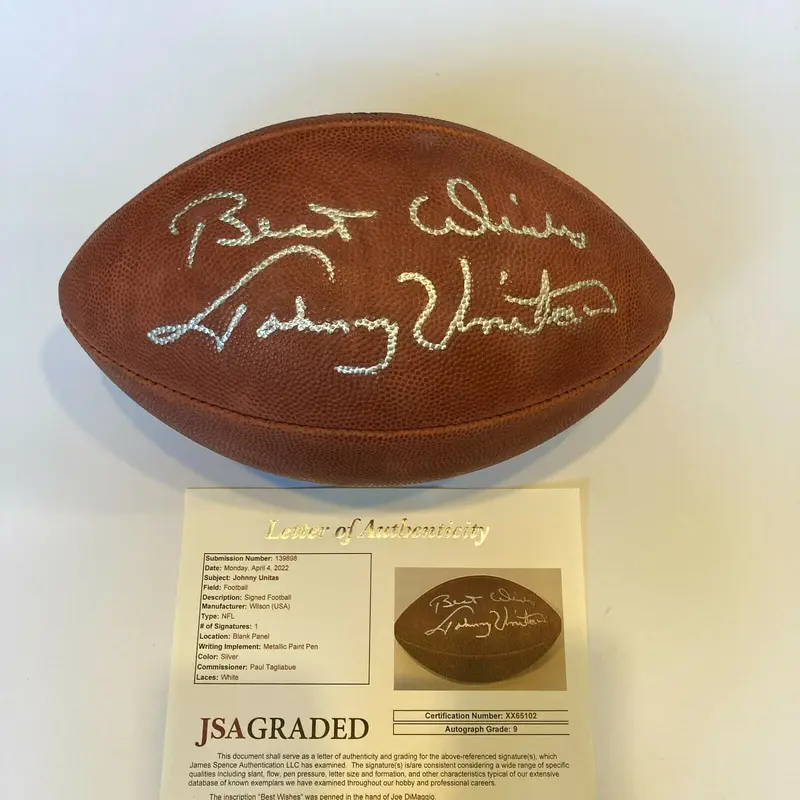 Stunning Johnny Unitas Signed Wilson NFL Football JSA Graded MINT 9